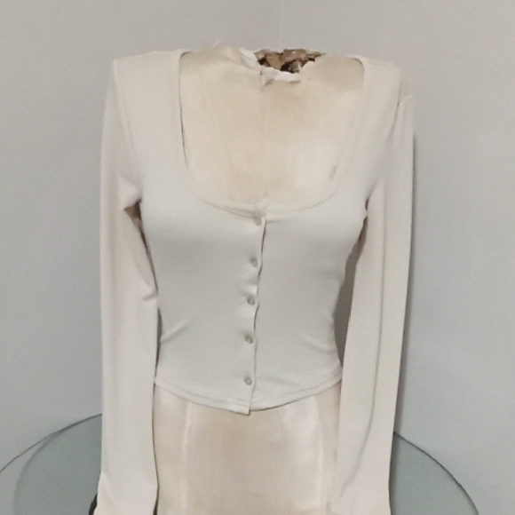 Chic Cream Button-Up Women's Bodysuit - Picture 1 of 3